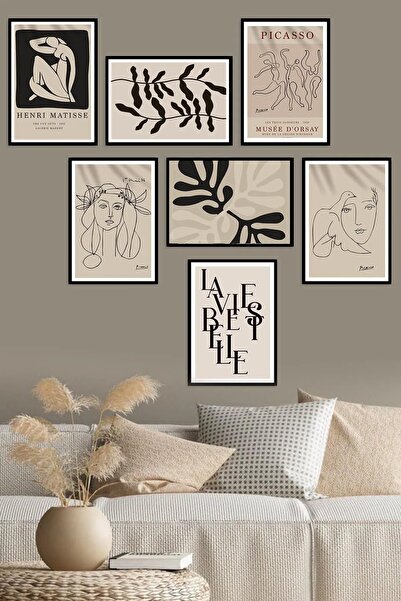 NT Handmade 7 Parça Çerçeve Görünümlü Picasso Duvar Dekoru - Salon Oturma Yat...