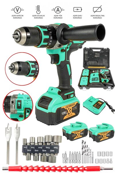 SCHUTZENGER 128 Vf Bakır Sargılı Darbeli Şarjlı Matkap Çift Akülü Metal Şanzı...