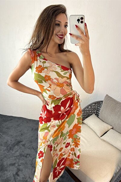 Lucax Kadın Elbise-çiçek Desenli Yırtmaçlı Elbise-elbise