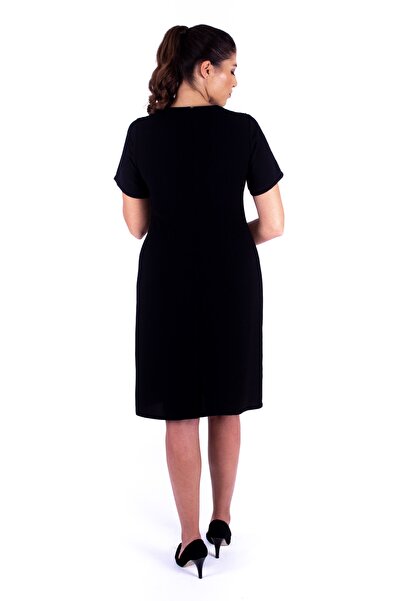 Nidya Moda Plus Size Black Stone Embroidered Evening Dress 4104s