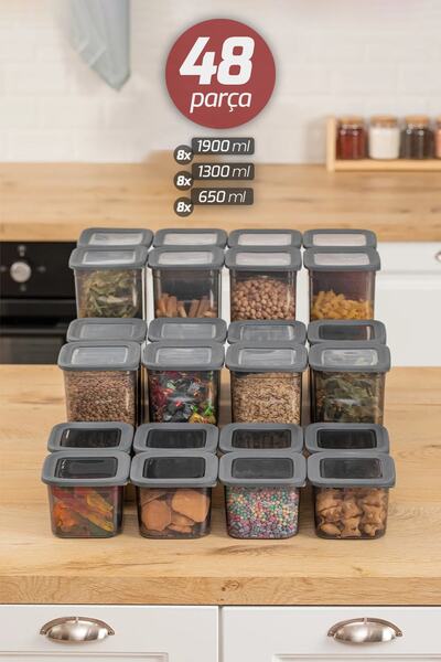 Turnberry 24 Adet 48 Parça Mega Saklama Kabı Seti ( 8x 1900ml, 8x 1300ml, 8x ...