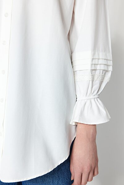 Trendyol Modest Ecru vyšívaná bavlněná košile TCTSS23TG00033