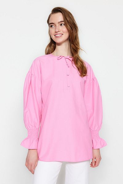 Trendyol Modest Rózsaszín kötött gallérral szőtt pamut tunika TCTSS23UK00026