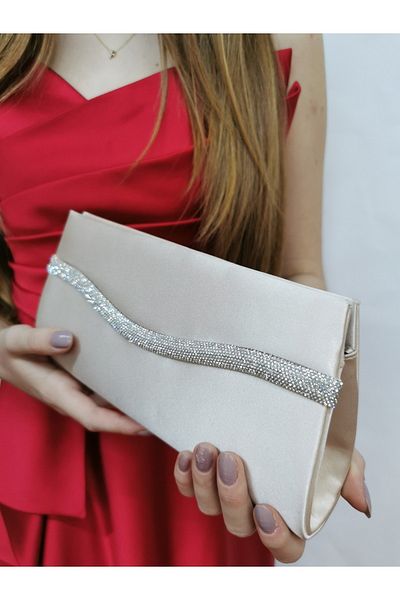 NAZART Γυναικείο βραδινό φόρεμα από σατέν πέτρα Clutch Portfolio Hand Night Wedding Bag