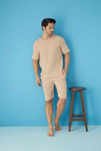 Ayans Pijama Κοτλέ Oversize Ανδρικό Σετ Κάπρι