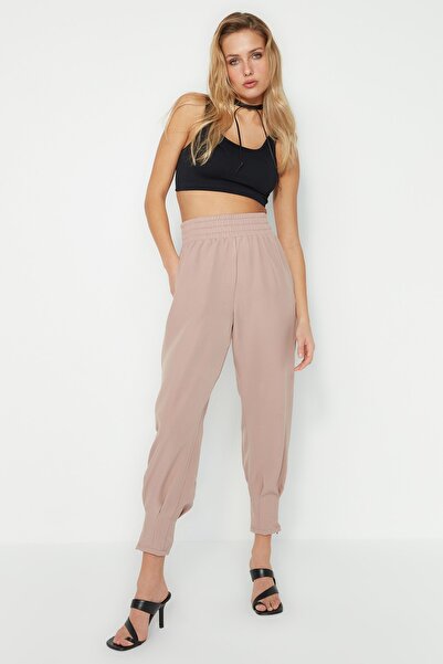 Trendyol Collection Mink Woven High Waist Elastic Trousers TWOSS23PL00184