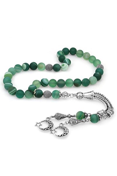 EbruHome Non-Tarnish Metal Tasseled Globe Cut Matte Green White Agate Natural...