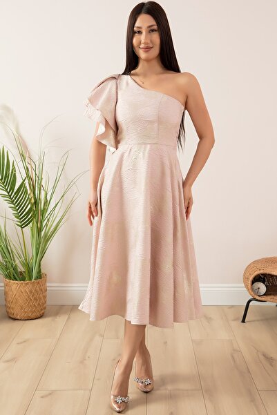 PULLIMM Ασημί φόρεμα με έναν ώμο με λεπτομέρεια βολάν 13408