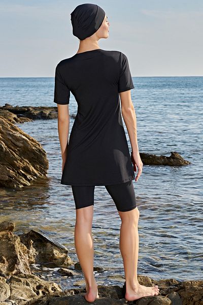 Ruko Maio Rukomayo Μαύρο μεγάλο μέγεθος μισό μανίκι Lycra-micro (εύκαμπτο υδατοαπωθητικό) ύφασμα ημι-ιτζάμπ μαγιό