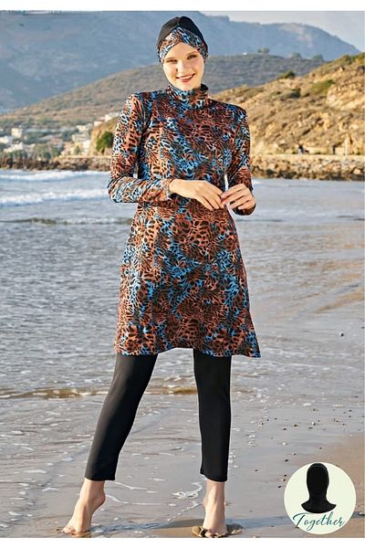 Ruko Maio Ζευγάρι με μοτίβο Rukomayo Plus Size (μαντήλι-μουσουλμανικό) Bonnet Lycra (ελαστικό-υδατοαπωθητικό) Μουσουλμανικό μαγιό