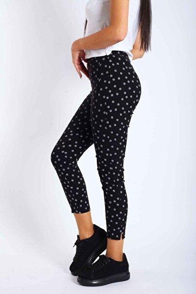 Blues Outlet Kadın Siyah Çiçekli Bengalin Pantolon-siyah