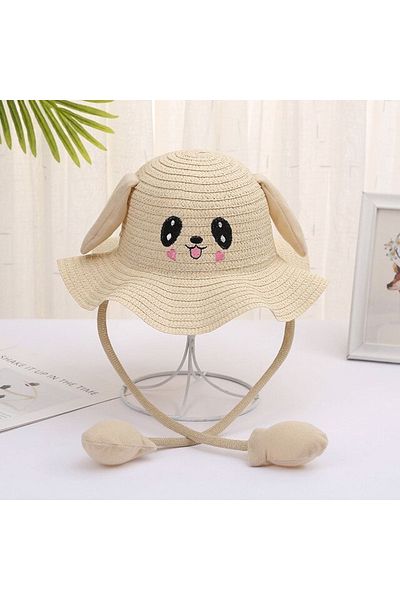 Trenderrs Girl's Organic Straw Rabbit Hat Playing Ears Age 2-10 Cream