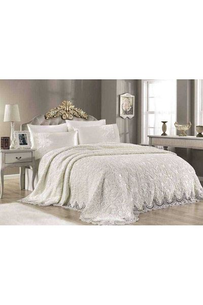 Royal Home Ebru 6 Piece Cream French Blanket Set