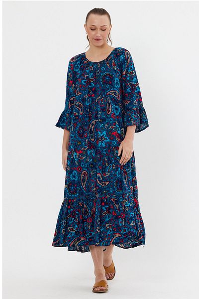 AYASOFYA OTANTIK Rochie de damă, albastru petrol, model șal boem, etnică autentică