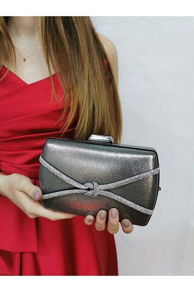 NAZART Γυναικείο βραδινό φόρεμα από πλατινένιο πέτρινο clutch Portfolio Hand Night Wedding Bag