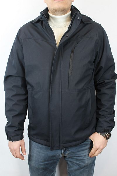 TANİŞ GİYİM Men's Large Size Ripstop Water Repellent Softshell Hooded Navy Blue Mountain Coat with Fleece Inside