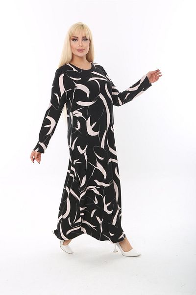 Mezura Women's Plus Size Long Sleeve Viscose Combed Cotton Hijab Suitable Long Dress