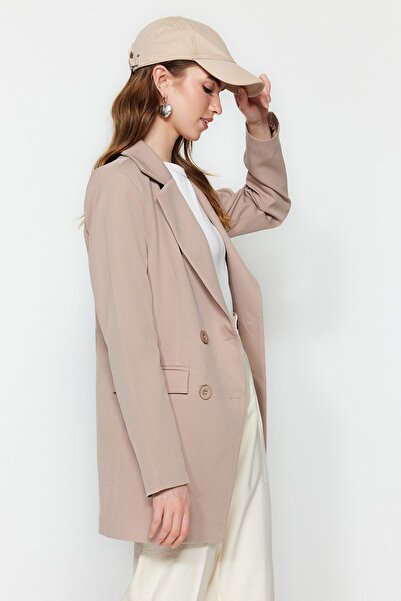 Trendyol Modest Βιζόν με διπλό κουμπί με λεπτομέρεια υφαντό μπουφάν με επένδυση τσέπης TCTSS22CE025