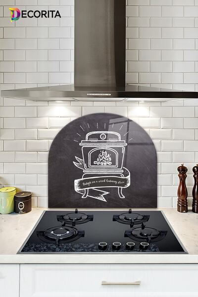 Decorita Cam Ocak Arkası Koruyucu | Oval Şekilli | Fırın | 52cm X 60cm