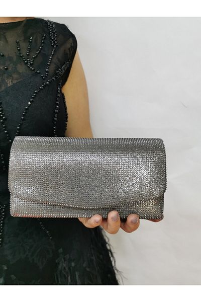 NAZART Γυναικείο βραδινό φόρεμα από πέτρα πλατινένιο Clutch Portfolio Hand Night Wedding Bag