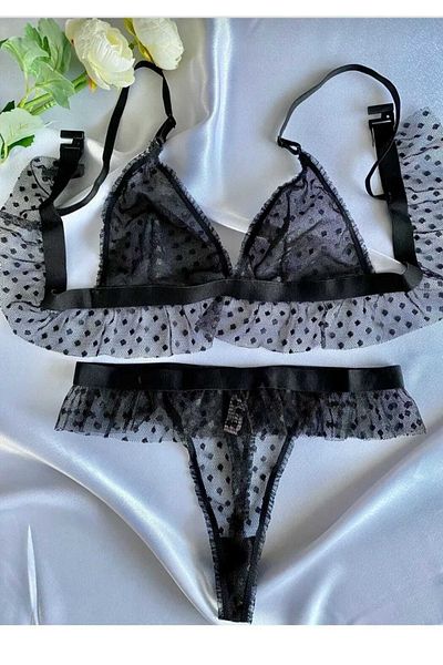 çeçen giyim Σετ Bralet Μαύρο Πουά