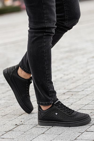 BOUIS Men's Black Daily Lace-up Artificial Leather Anti-Sweat Sneaker Inner Lined Orthopedic Sports Shoes