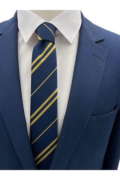 Brianze Navy Blue Yellow Striped Slim Tie