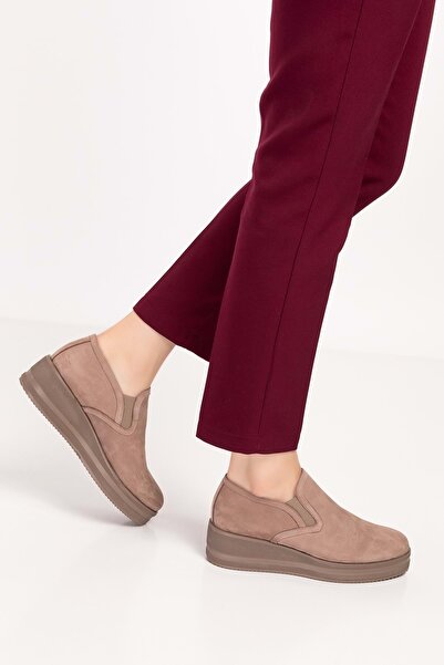 Gondol Kadın Hakiki Deri Anatomik Taban Günlük Ayakkabı Ell.6294 - Vizon - 40