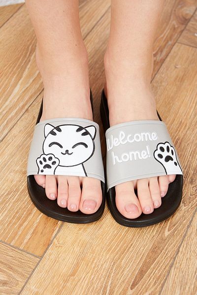 ALTUNTAŞ Γυναικείες - Κορίτσια Welcome Home Cat Printed Αντιολισθητική Σόλα Παραλία - Πισίνα - Παντόφλες εξωτερικού χώρου Μοντέλο - Γκρι