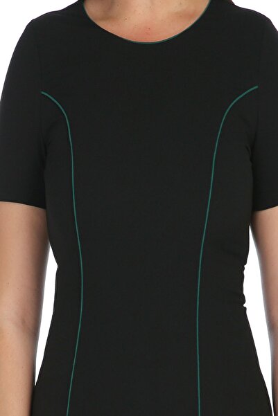 Nidya Moda Büyük Beden Parça Biye Siyah Elbise-4085ys