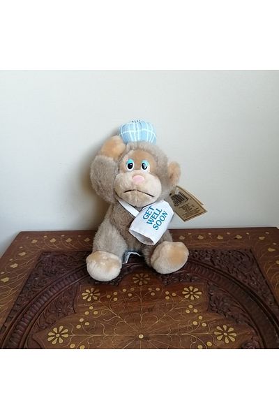 Russ Soft Padded - Plush Furry Monkey Toy with Brown Beige Head in Plaster