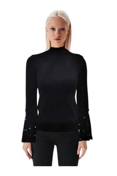 CEBECİ TİCARET Kadın Kazak Triko Balıkçı Yaka Siyah