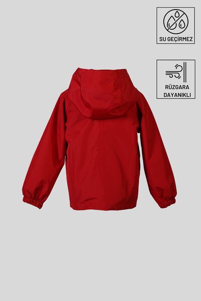Belkızın Atölyesi Red Hooded Waterproof Children's Raincoat