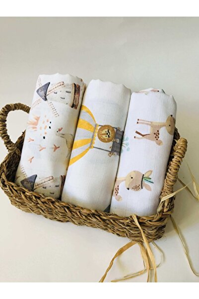 JUNİPERUS 3 Adet Çok Amaçlı Müslin Bezi Örtü Battaniye %100 Pamuk Oeko-teks S...