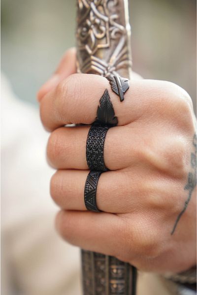 The Collection Unisex Black Plated Adjustable 3-Piece Ring Set