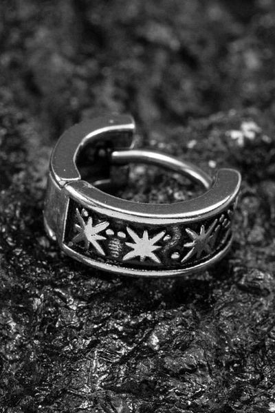 Jaida Moda Men's Silver Color Patterned Retro Model Steel Hoop Earrings