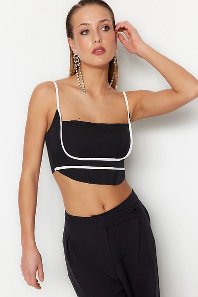 Trendyol Collection Чорно-біле ткане бюст'є з кроп-тканини з ухилом TPRSS23BS00016