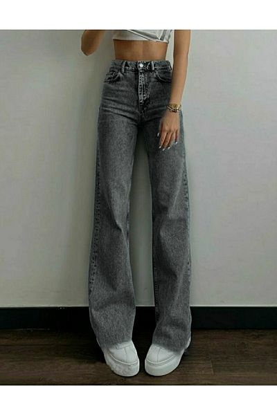 LİMABEL Dess's Allstar Ikon Gold Lycra Smoked Loose Denim Super ψηλό παντελόνι Lycra Palazzo