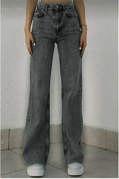 LİMABEL Dess's Allstar Ikon Gold Lycra Smoked Loose Denim Super ψηλό παντελόνι Lycra Palazzo