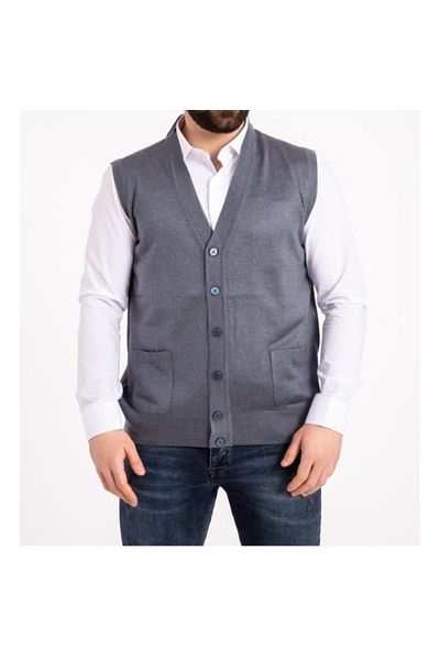 Fresh&Moda Men's Gray Thin Wool Knitwear Knitted Vest with Pockets