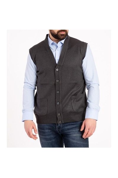 Fresh&Moda Men's Smoked Thin Wool Knitwear Knitted Vest with Pockets