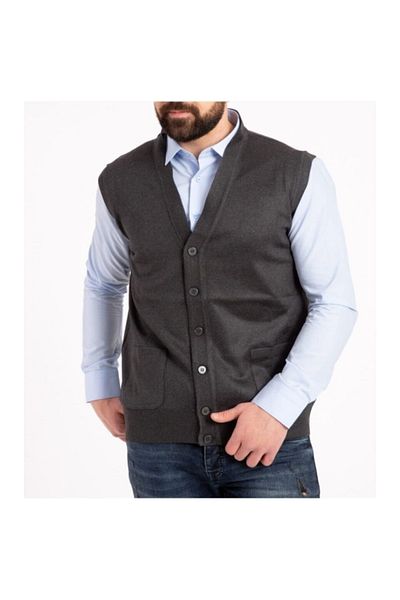 Fresh&Moda Men's Smoked Thin Wool Knitwear Knitted Vest with Pockets