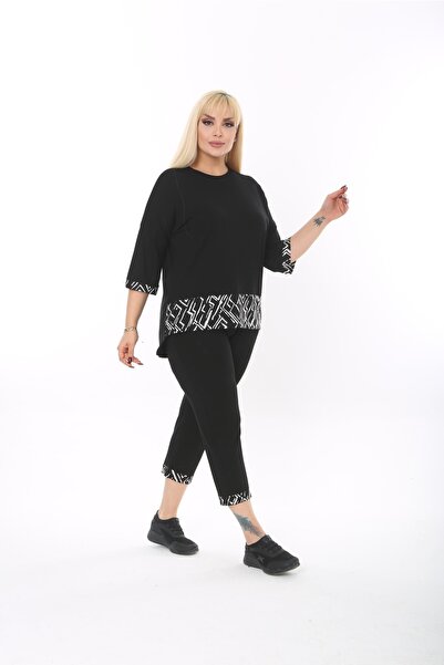 Mami Σετ Καλοκαιρινή Φόρμα Χτενισμένη Βαμβακερή Κάπρι Διπλό Σετ Μεγάλου Μεγέθους