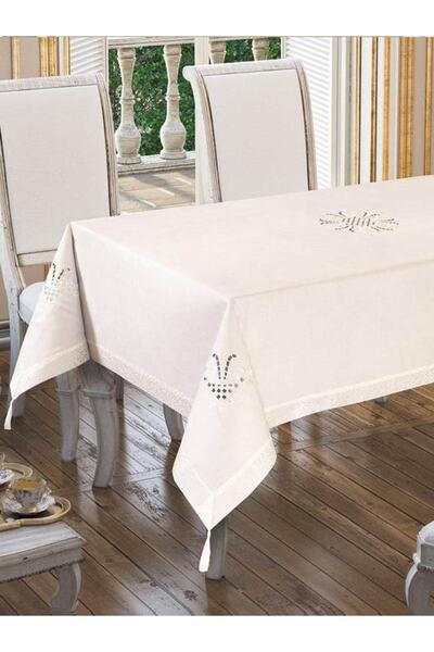 ZELAL Embroidered Tasseled Care-Free Stain-Proof Tablecloth