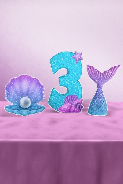 Hey Parti Ornament de masă pentru petrecerea de aniversare, tematică sirenă, 3 ani
