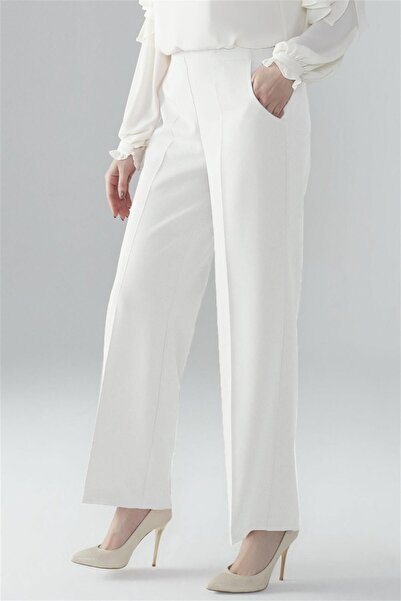 Aşkı Endam Παντελόνι φαρδύ πόδι Miyase En Length Lycra - Εκρού