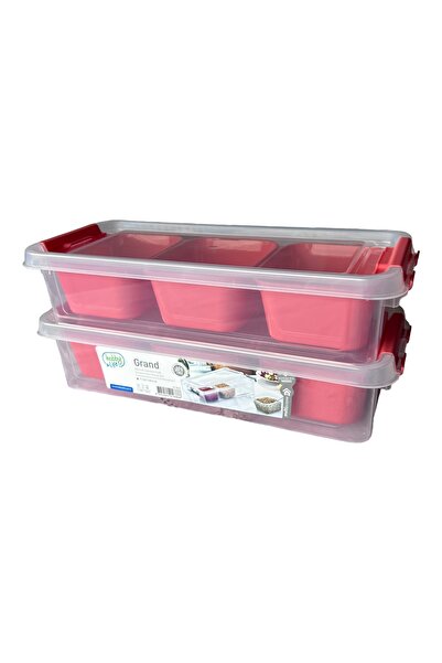 HOBBY LİFE 3 Compartment Shallow Grand Organized Storage Container 2 Pack