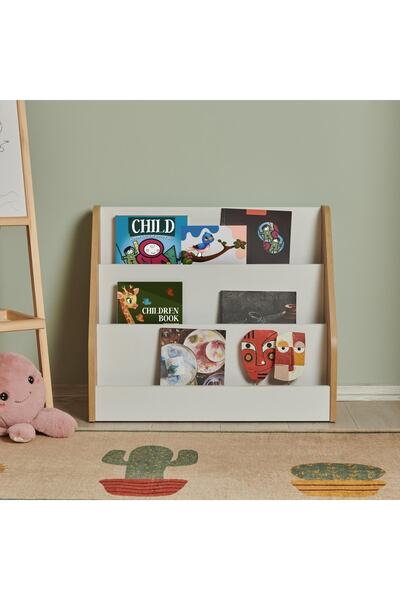 Just Home Ada Çocuk Odası Montessori Kitaplık - Beyaz / Safir Meşe