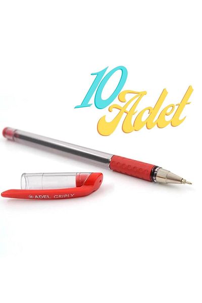 Dünyadan Hediyeler Adel Griply Ballpoint Pen Red 0.7 Mm Thin Tip 10 Pieces
