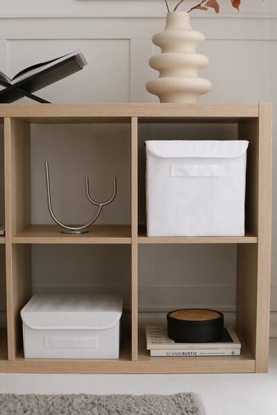 REKHOME Cabinet Laundry Toy Organizer Folding Storage Box with White Cover 28x28x28